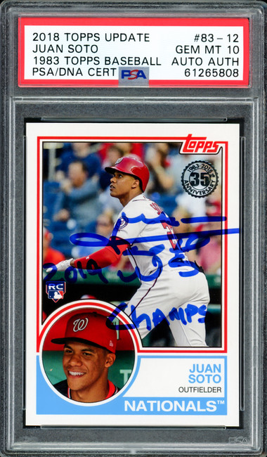 Juan Soto Autographed 2018 Topps Update 1983 Rookie Card #83-12 New York Mets PSA 10 "2019 WS Champs" PSA/DNA #61265808