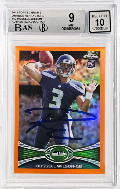 Russell Wilson Autographed 2012 Topps Chrome Orange Refractor Rookie Card #40 Seattle Seahawks BGS 9 Auto Grade Gem Mint 10 Beckett BAS #15530059