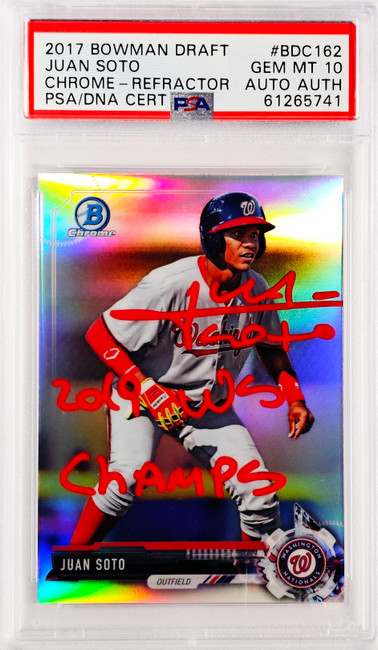 Juan Soto Autographed 2017 Bowman Draft Chrome Refractor Rookie Card #BDC162 New York Mets PSA 10 "2019 WS Champs" PSA/DNA #61265741