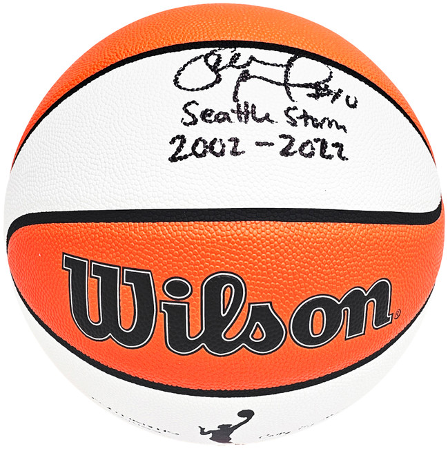 Sue Bird Autographed Authentic White Panel Indoor/Outdoor Basketball Seattle Storm "Seattle Storm 2002-2022" Beckett BAS QR Stock #214845