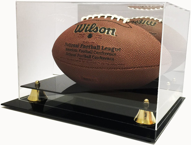 MAX-PRO Black Base & Gold Risers Display Case For Footballs With Mirror Stock #213108