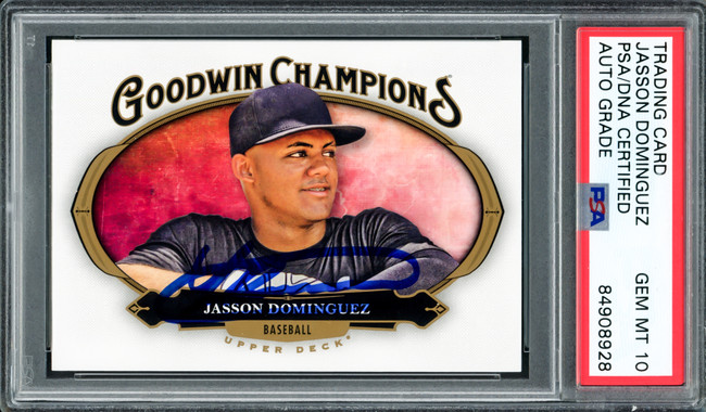 Jasson Dominguez Autographed 2020 Upper Deck Goodwin Champions Rookie Card #95 New York Yankees Auto Grade Gem Mint 10 PSA/DNA Stock #215454