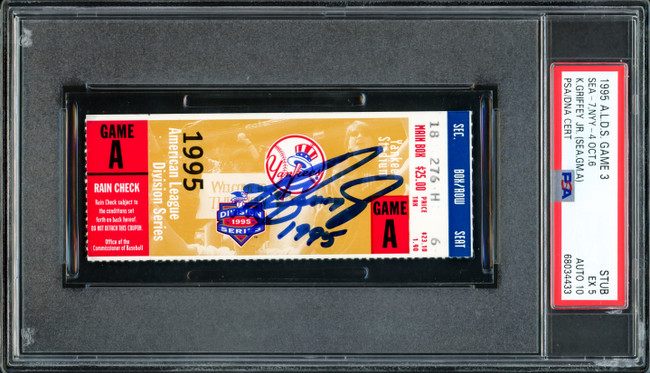 Ken Griffey Jr. Autographed October 6th, 1995 ALDS Game 3 Ticket Stub Seattle Mariners PSA 5 Auto Grade Gem Mint 10 "1995" Highest Graded PSA/DNA #68034433