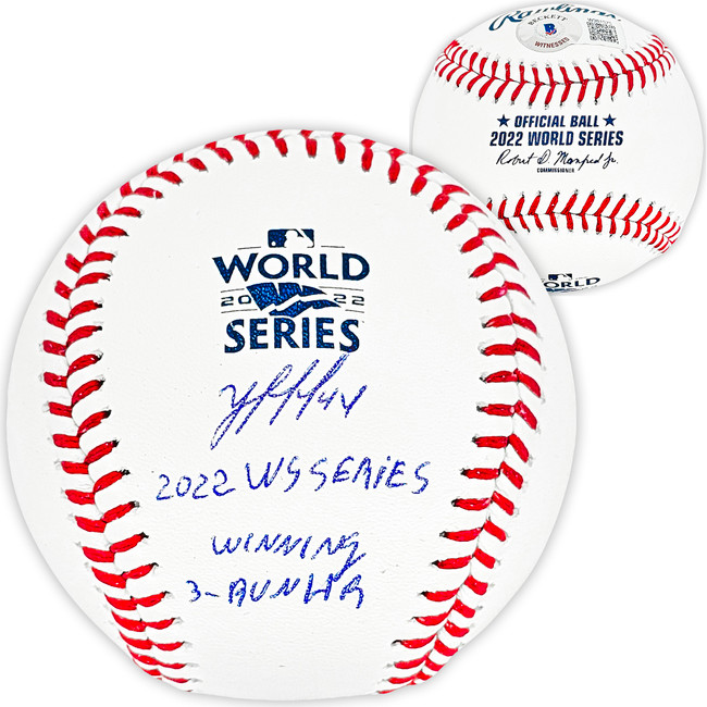 Yordan Alvarez Autographed Official 2022 World Series MLB Baseball Houston Astros "2022 WS Winning 3-Run HR" Beckett BAS Witness Stock #215397