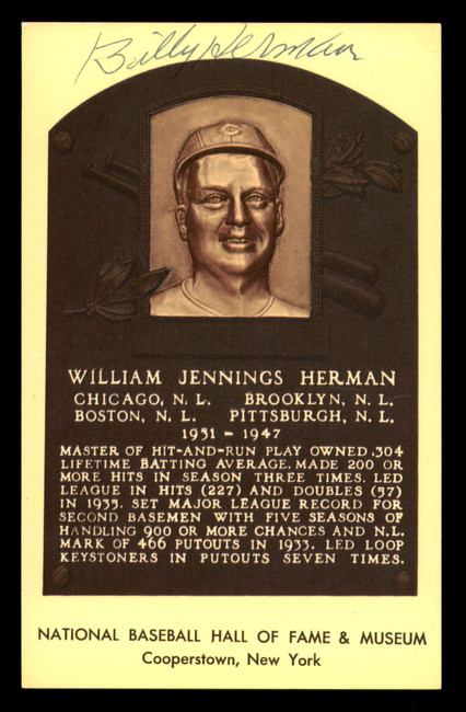 Billy Herman Autographed Hall of Fame HOF Plaque Postcard Chicago Cubs JSA SKU #215568