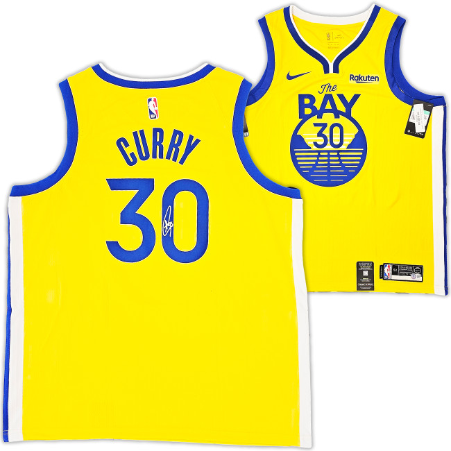 Golden State Warriors Stephen Curry Autographed Yellow Nike Swingman Jersey Size 52 Beckett BAS QR Stock #215828