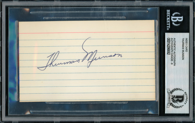 Thurman Munson Autographed 3x5 Index Card New York Yankees Auto Grade Mint 9 Beckett BAS #14296692