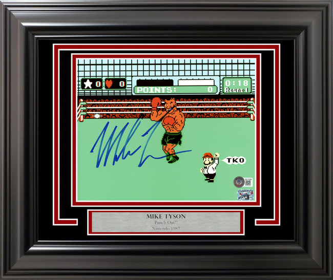 Mike Tyson Autographed Framed 8x10 Photo Nintendo Punch-Out!! In Blue Beckett BAS Stock #215834