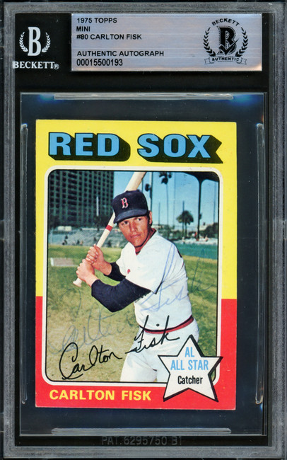 Carlton Fisk Autographed 1975 Topps Mini Card #80 Boston Red Sox Beckett BAS #15500193