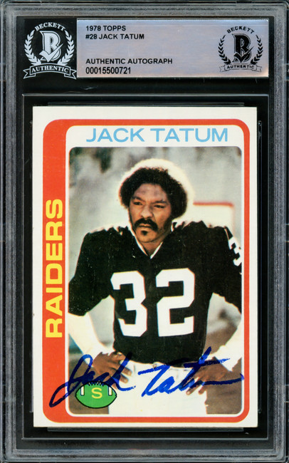 Jack Tatum Autographed 1978 Topps Card #28 Oakland Raiders Beckett BAS #15500721