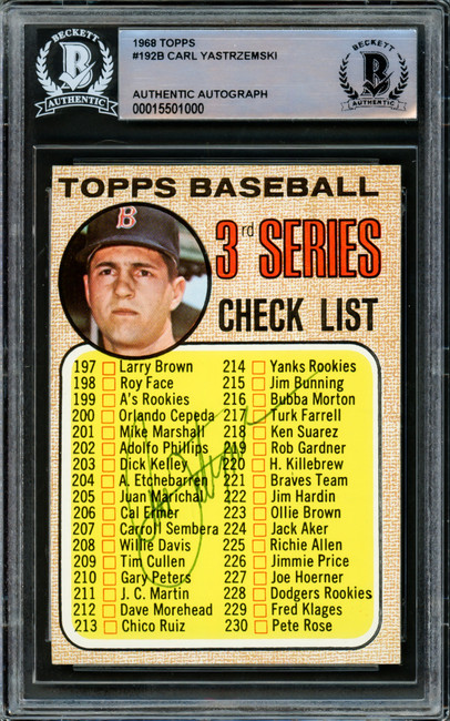 Carl Yastrzemski Autographed 1968 Topps Card #192 Boston Red Sox Vintage Signature Beckett BAS #15501000