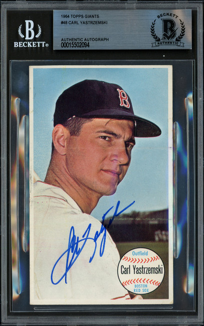 Carl Yastrzemski Autographed 1964 Topps Giants Card #48 Boston Red Sox Beckett BAS #15502094