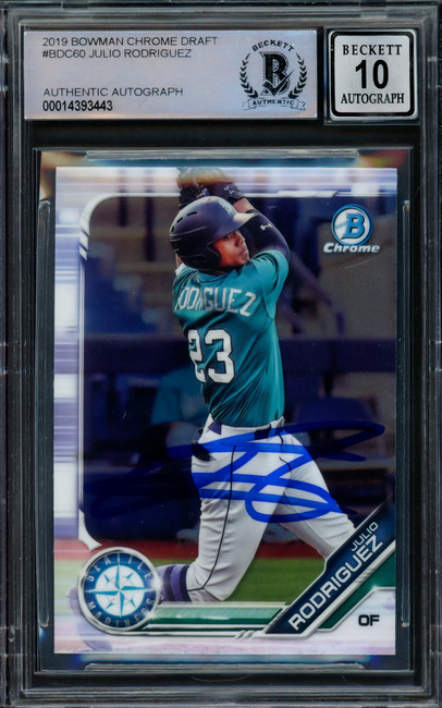 Julio Rodriguez Autographed 2019 Bowman Chrome Draft Rookie Card #BDC60 Seattle Mariners Auto Grade Gem Mint 10 Beckett BAS #14393443