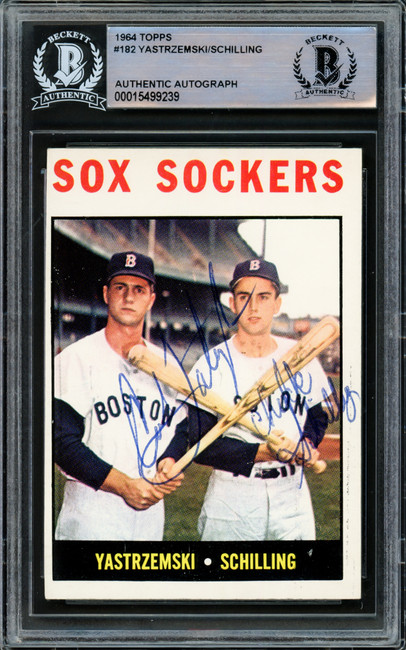 Carl Yastrzemski & Chuck Schilling Autographed 1964 Topps Card #182 Beckett BAS #15499239