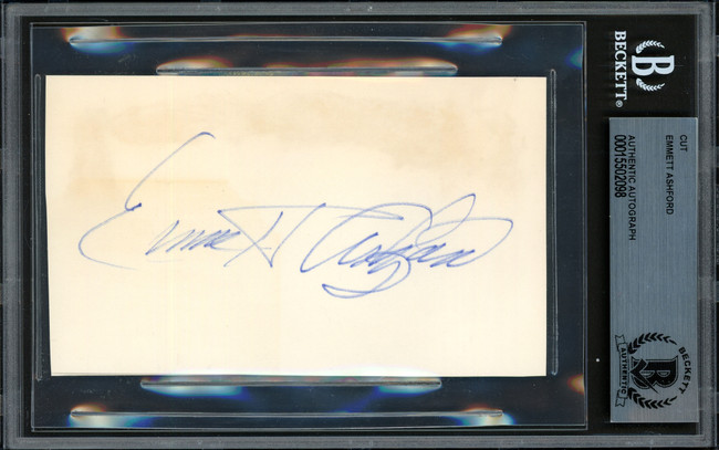 Emmett Ashford Autographed 3x5 Index Card 1st African American MLB Umpire Beckett BAS #15502098
