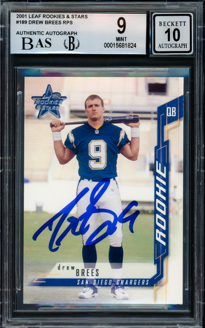 Drew Brees Autographed 2001 Leaf Rookies & Stars Rookie Card #189 San Diego Chargers BGS 9 Auto Grade Gem Mint 10 Beckett BAS #15681824