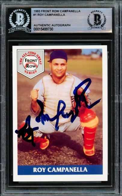 Roy Campanella Autographed 1992 Front Row Card #1 Brooklyn Dodgers Beckett BAS #15499730