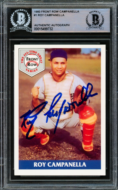 Roy Campanella Autographed 1992 Front Row Card #1 Brooklyn Dodgers Beckett BAS #15499732
