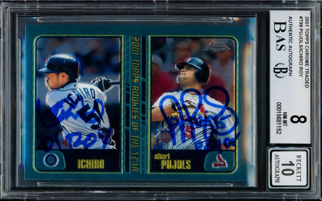 Albert Pujols & Ichiro Suzuki Autographed 2001 Topps Chrome Traded Rookie Card #T99 BGS 8 Auto Grade Gem Mint 10 "01 ROY" Beckett BAS #15681152