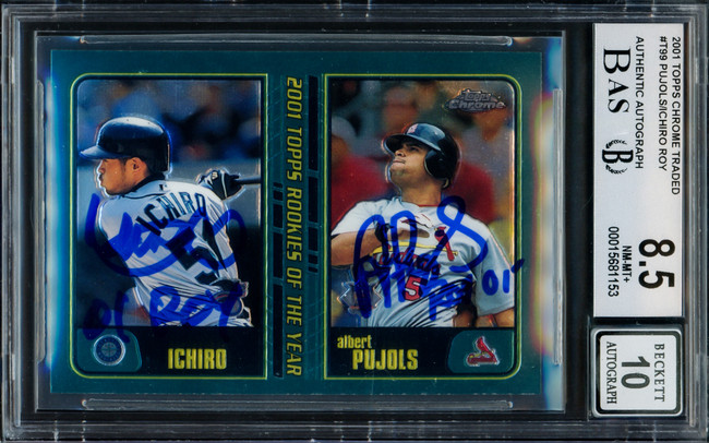 Albert Pujols & Ichiro Suzuki Autographed 2001 Topps Chrome Traded Rookie Card #T99 BGS 8.5 Auto Grade Gem Mint 10 "01 ROY" Beckett BAS #15681153