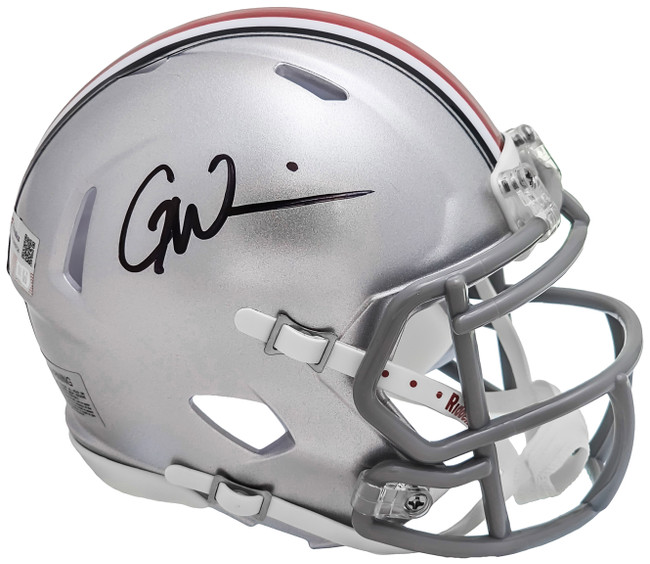 Garrett Wilson Autographed Ohio State Buckeyes Silver Speed Mini Helmet Fanatics Holo Stock #216716