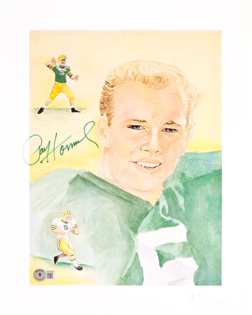 Paul Hornung Autographed 12x15 Lithograph Photo Green Bay Packers Beckett BAS QR Stock #216631