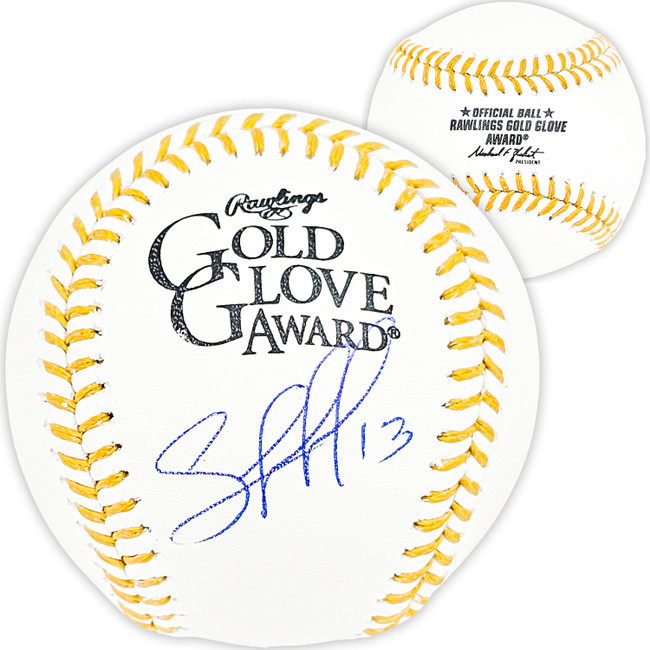 Salvador Perez Autographed Official Gold Glove Logo Baseball Kansas City Royals Beckett BAS Witness Stock #216045