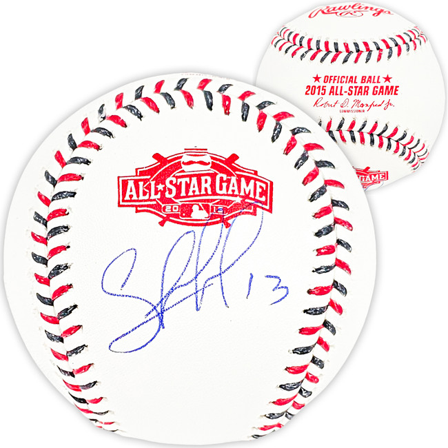 Salvador Perez Autographed Official 2015 All Star Game Logo Game Baseball Kansas City Royals Beckett BAS Witness Stock #216041