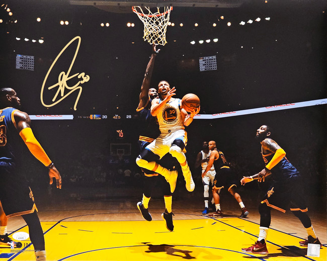 Stephen Curry Autographed 16x20 Photo Golden State Warriors Layup JSA Stock #216035
