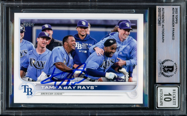 Wander Franco Autographed 2022 Topps Rookie Card #274 Tampa Bay Rays Auto Grade Gem Mint 10 Beckett BAS Stock #216641
