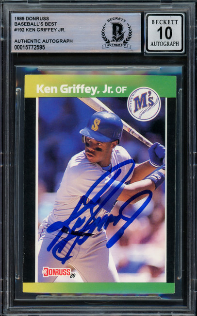 Ken Griffey Jr. Autographed 1989 Donruss Baseball's Best Rookie Card #192 Seattle Mariners Auto Grade Gem Mint 10 Beckett BAS Stock #216643