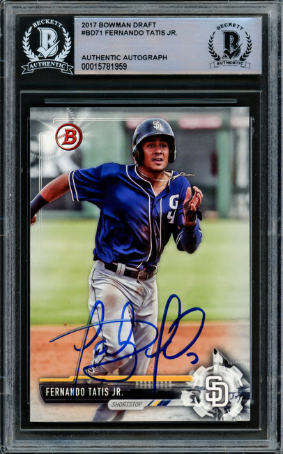 Fernando Tatis Jr. Autographed 2017 Bowman Draft Card #BD71 San Diego Padres Beckett BAS Stock #216871