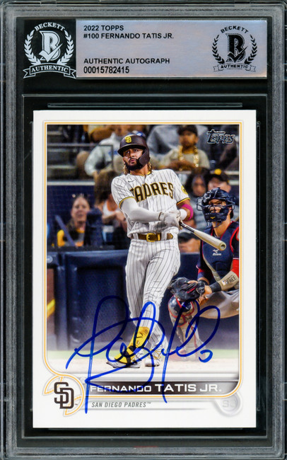 Fernando Tatis Jr. Autographed 2022 Topps Card #100 San Diego Padres Beckett BAS Stock #216880