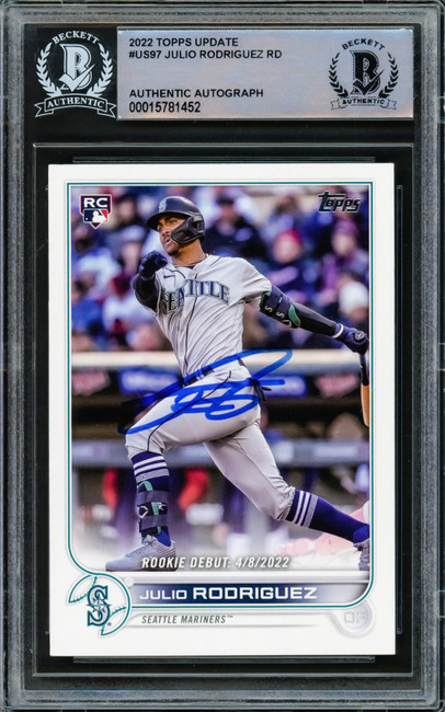 Julio Rodriguez Autographed 2022 Topps Update Rookie Card #US97 Seattle Mariners Beckett BAS Stock #216868