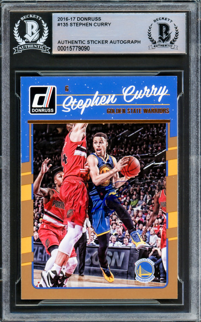 Stephen Curry Autographed 2016-17 Donruss Card #135 Golden State Warriors Beckett BAS Stock #216841