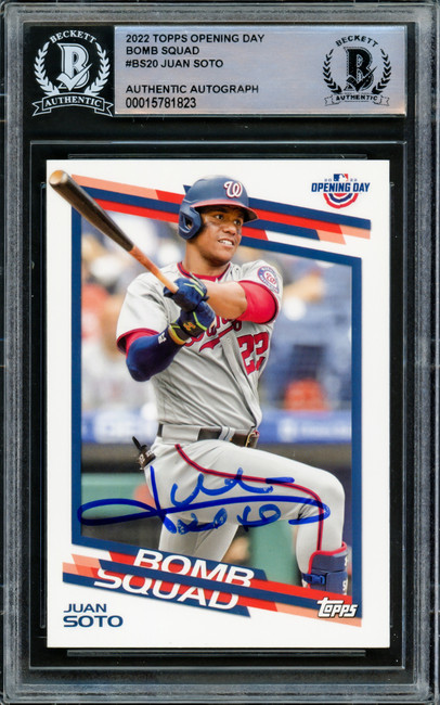 Juan Soto Autographed 2022 Topps Opening Day Bomb Squad Card #BS-20 New York Yankees Beckett BAS #15781823