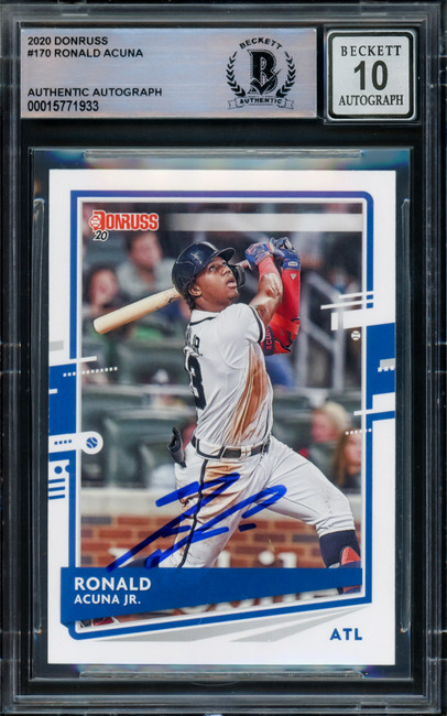 Ronald Acuna Jr. Autographed 2020 Donruss Card #170 Atlanta Braves Auto Grade Gem Mint 10 Beckett BAS #15771933