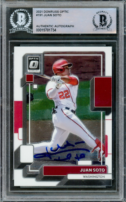 Juan Soto Autographed 2021 Donruss Optic Card #191 New York Yankees Beckett BAS #15781734