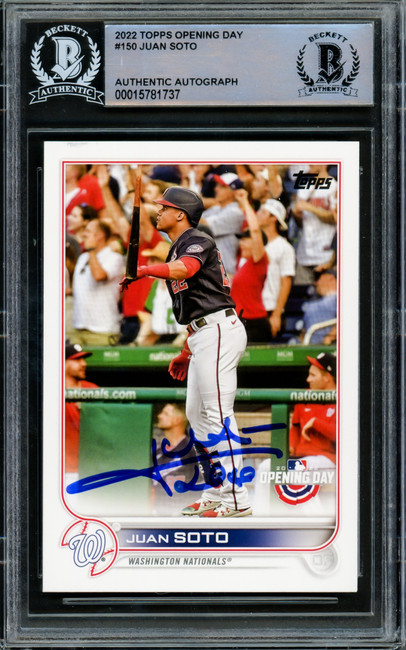 Juan Soto Autographed 2022 Topps Opening Day Card #150 New York Yankees Beckett BAS #15781737