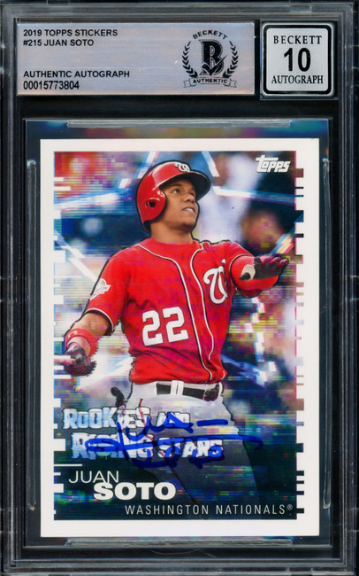 Juan Soto Autographed 2019 Topps Stickers Card #215 New York Yankees Auto Grade Gem Mint 10 Beckett BAS #15773804