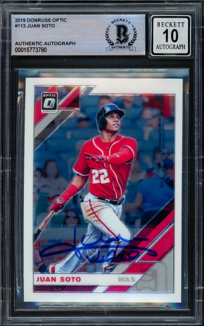 Juan Soto Autographed 2019 Donruss Optic Card #113 New York Yankees Auto Grade Gem Mint 10 Beckett BAS #15773780