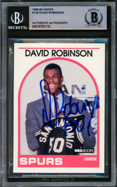 David Robinson Autographed 1989-90 Hoops Rookie Card #138 San Antonio Spurs (Smudged) Beckett BAS #15781131