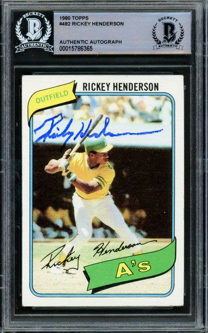 Rickey Henderson Autographed 1980 Topps Rookie Card #482 Oakland A's Beckett BAS #15786365