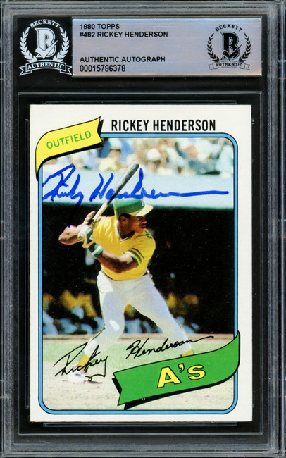 Rickey Henderson Autographed 1980 Topps Rookie Card #482 Oakland A's Beckett BAS #15786378