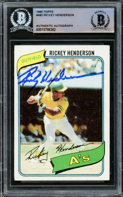 Rickey Henderson Autographed 1980 Topps Rookie Card #482 Oakland A's Beckett BAS #15786382