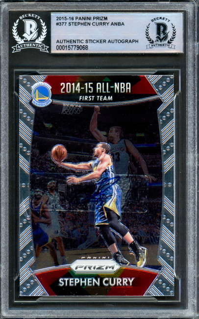 Stephen Curry Autographed 2015-16 Panini Prizm Card #377 Golden State Warriors Beckett BAS #15779068