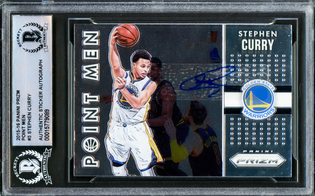 Stephen Curry Autographed 2015-16 Panini Prizm Point Men Card #3 Golden State Warriors Beckett BAS #15779089