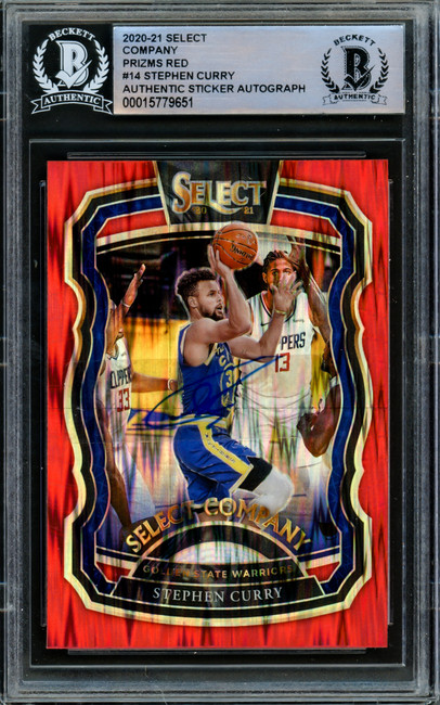 Stephen Curry Autographed 2020-21 Panini Select Red Flash Prizm Card #14 Golden State Warriors Beckett BAS #15779651