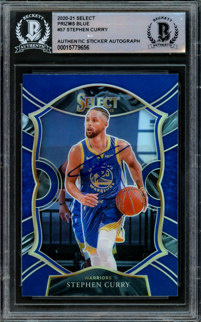 Stephen Curry Autographed 2020-21 Panini Select Blue Prizm Card #57 Golden State Warriors Beckett BAS #15779656