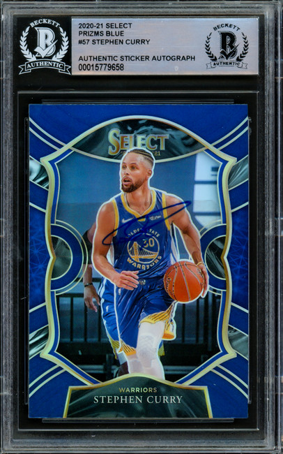 Stephen Curry Autographed 2020-21 Panini Select Blue Prizm Card #57 Golden State Warriors Beckett BAS #15779658